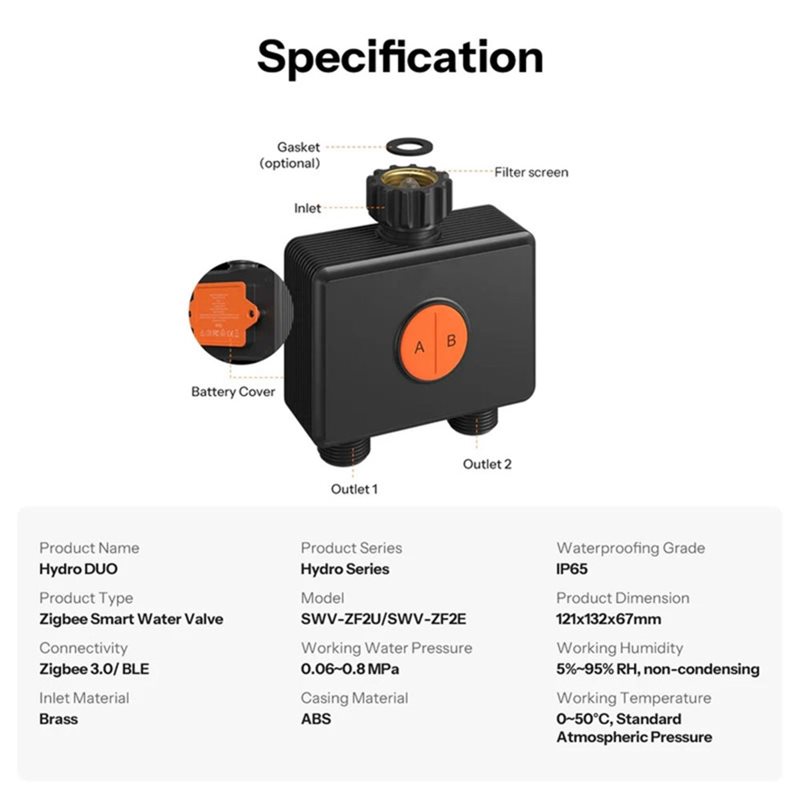 Умный водяной клапан A59Z-IP65 – обзор и цена Timer Dual Outlet